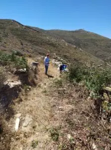 hiking and clearing route from wind generators to perivolia