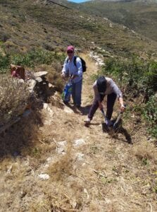 hiking and clearing route from wind generators to perivolia